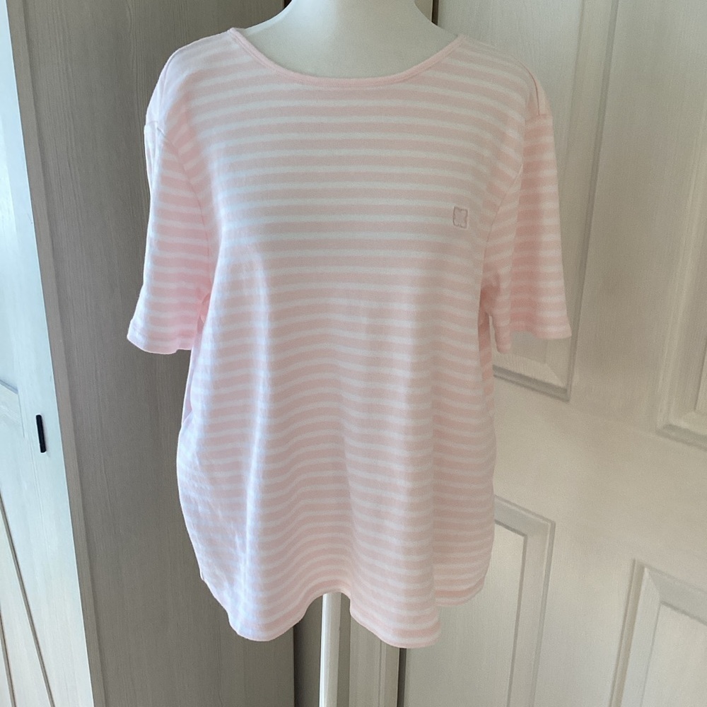 Liz Claiborne Pink & White Striped Tee | Short Sleeve | Size 1X
